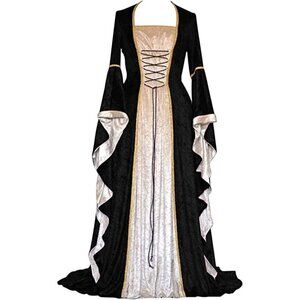 MEDIEVAL Victorian Long Dress Black Cosplay Irish Costume Halloween Viking NWT